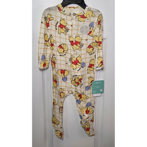 Disney Baby Other - Disney Baby Winnie the Pooh 6-9M Grid Print 2-Way Zip Footed Sleeper NWT
